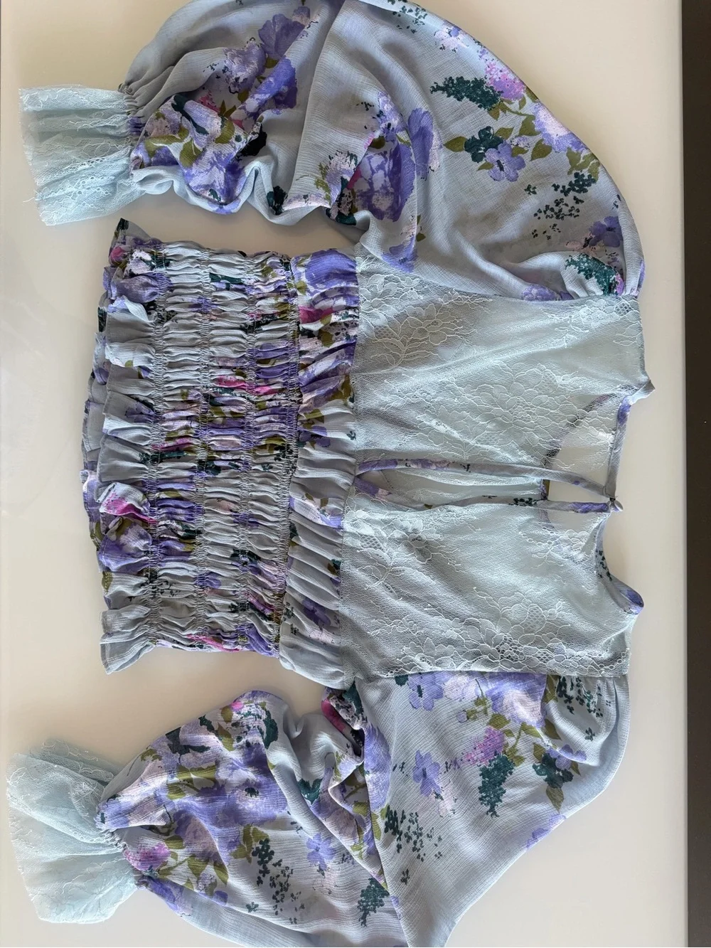 Free people Floral Lace-Trim Cropped Blouse - Light Blue & Purple